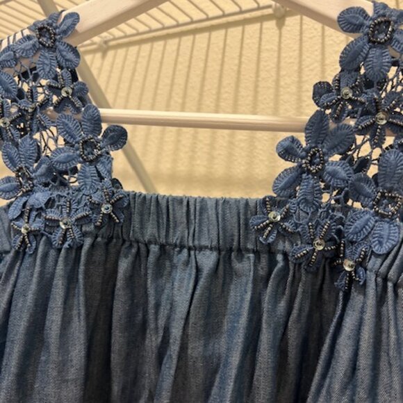 Lusio Off Shoulder Summer Dress Midi Denim, Size S - Picture 3 of 16